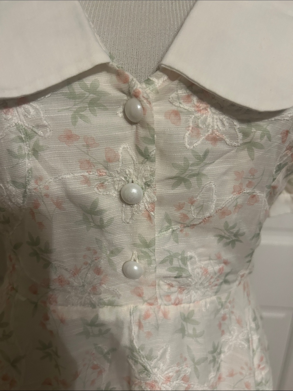 Mable Coquette Floral embroidered Puff-Sleeve Mini Dress w/ Peter Pan Collar. - Picture 3 of 12